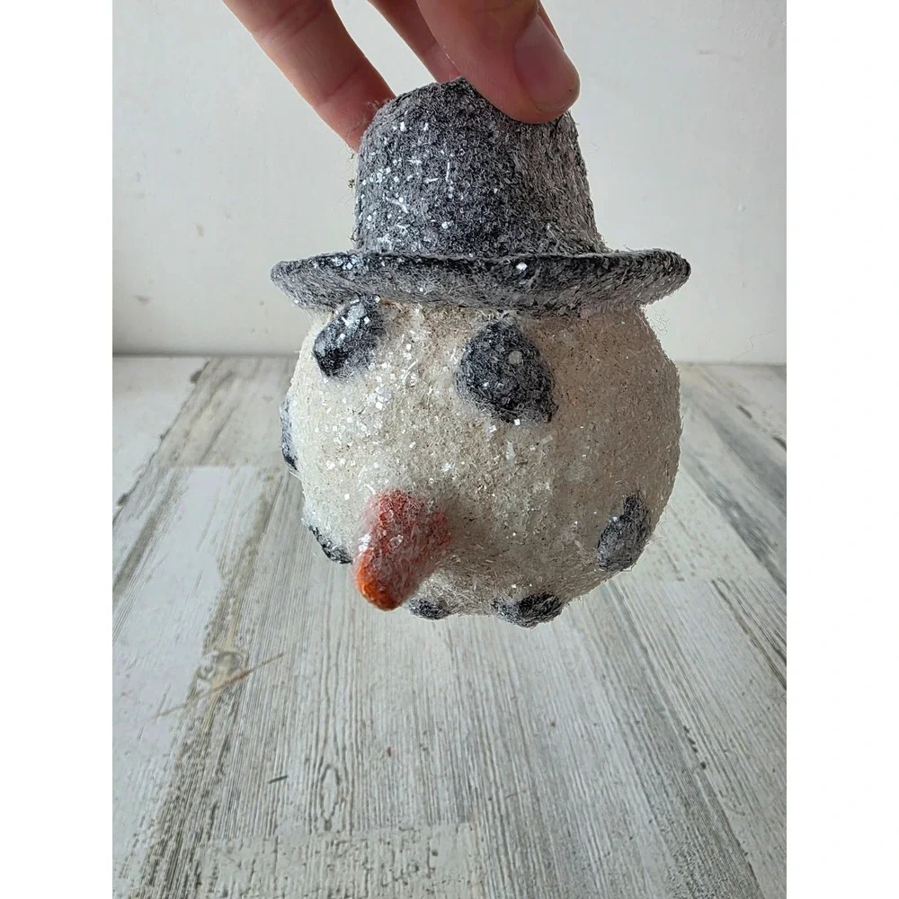 Vintage glitter snowman Frosty ornament large Xmas tree